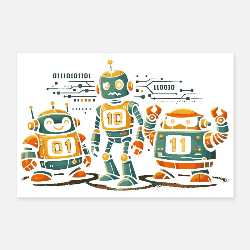 Geek Robots Binary Code Computer Science IT Poster 12" x 8" (30x20 cm)