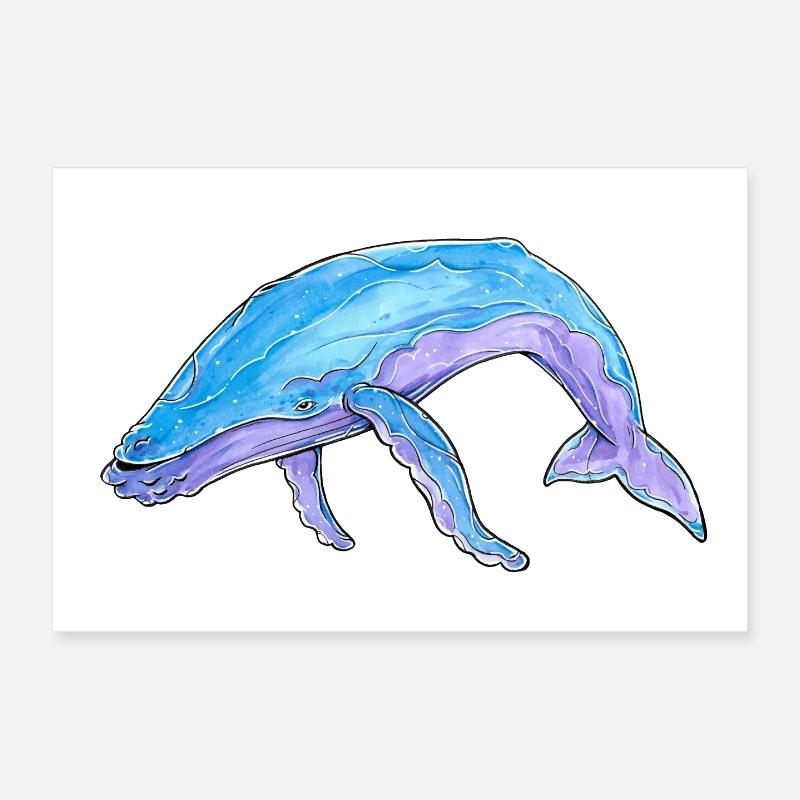Humpback Whale Watercolor Poster 12" x 8" (30x20 cm)