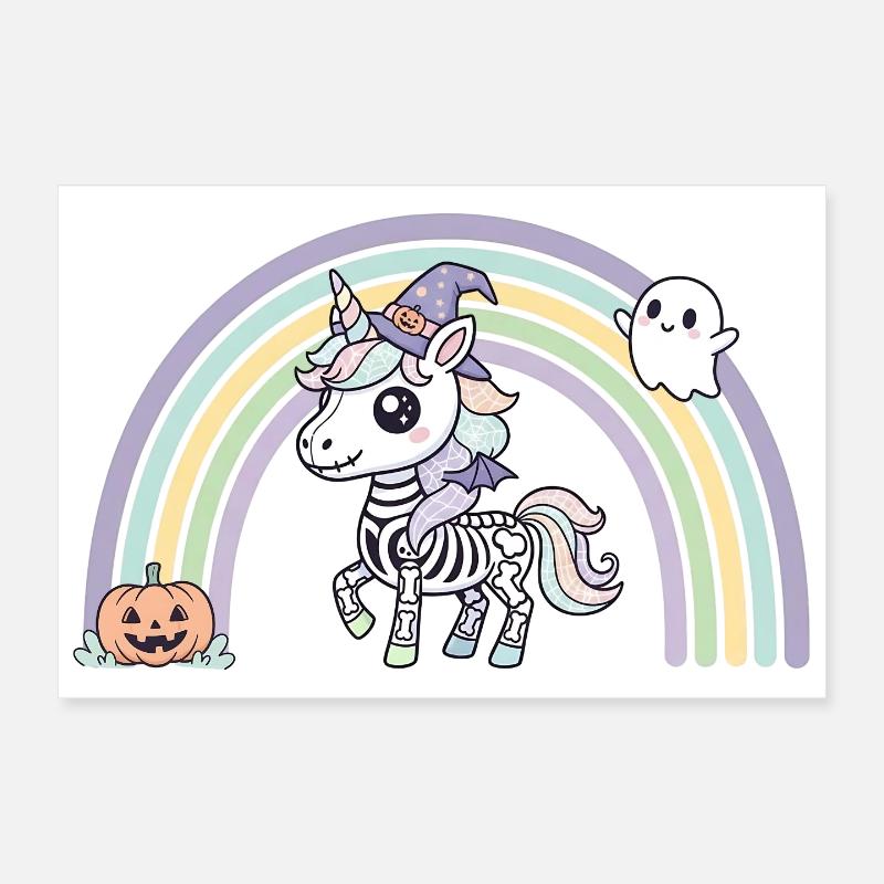 BOHO Licorne squelette avec arc-en-ciel – Halloween Poster 30 x 20 cm