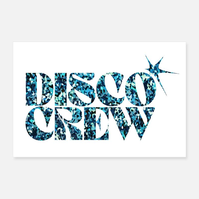 Disco Crew Glitter Blue Typographie Poster 30 x 20 cm