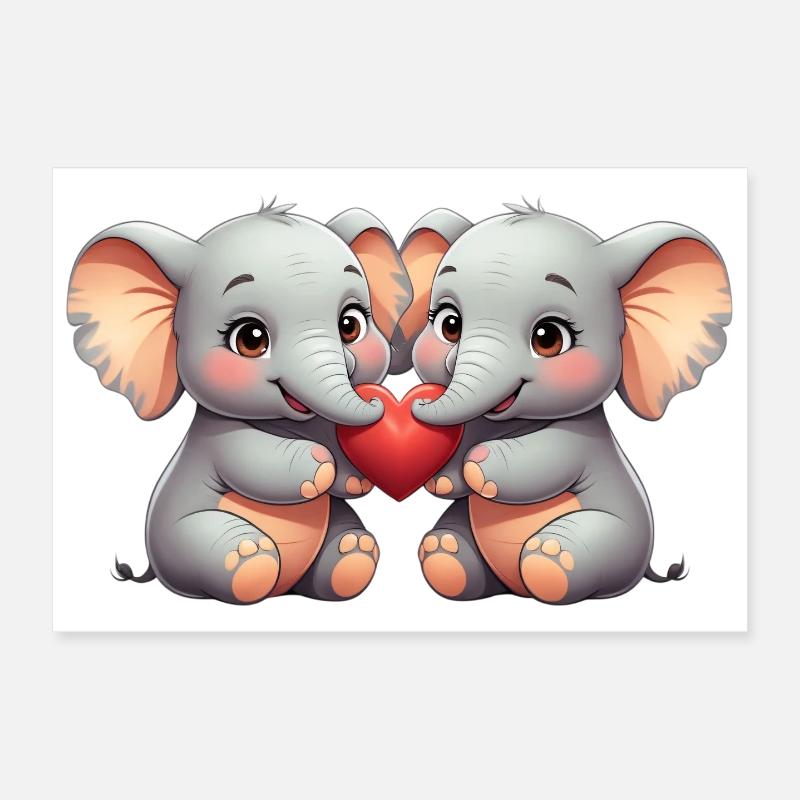 Amis éléphants au cœur Poster 30 x 20 cm