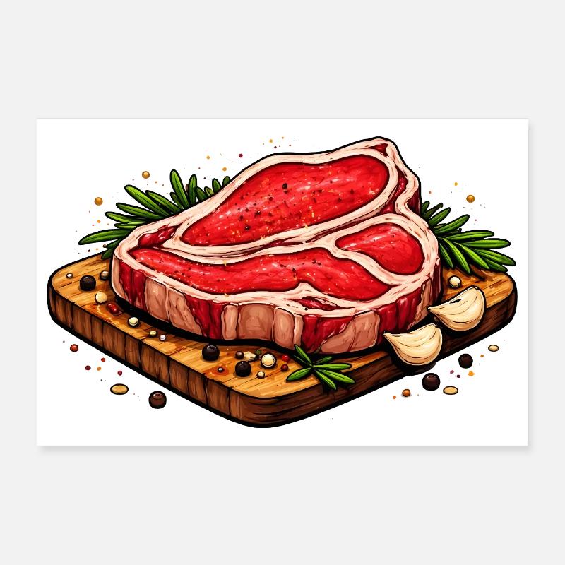Juicy steak illustration Poster 12" x 8" (30x20 cm)
