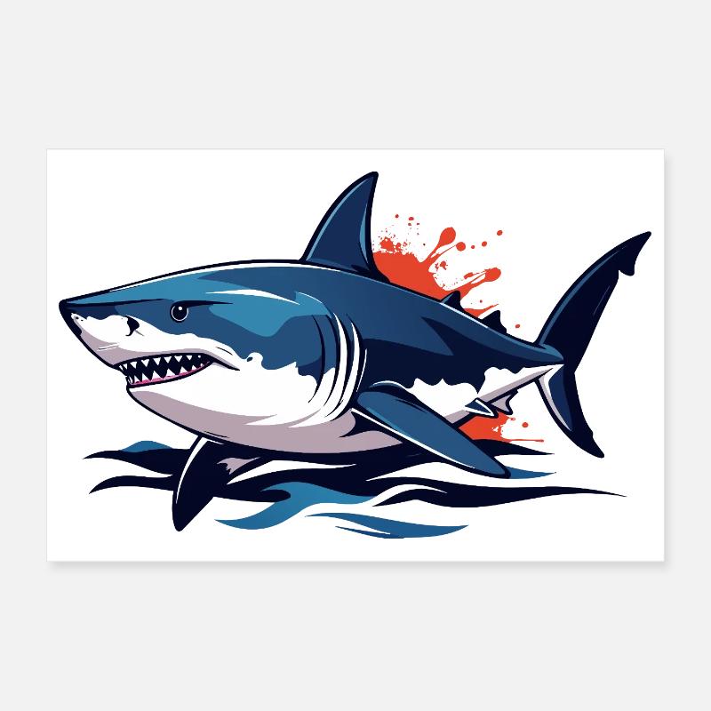 Requin bleu des profondeurs avec éclaboussures rouges Requin blanc Poster 30 x 20 cm
