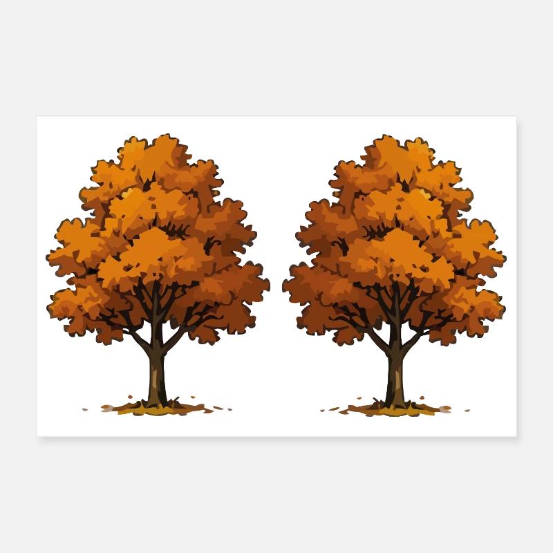 Zwillings Herbstbäume in Orange Poster 30x20 cm