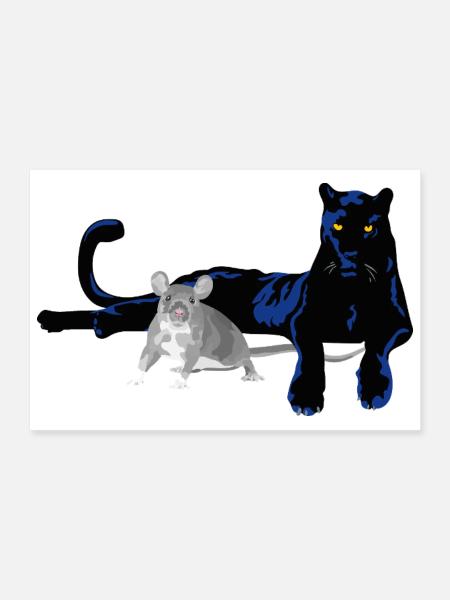 Panther Katze und Maus Duo  - Poster 30x20 cm - Weiß - Vorne