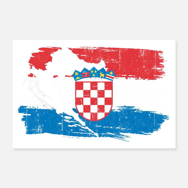 Croatian Crest Brush Flag - Poster 12" x 8" (30x20 cm) - white