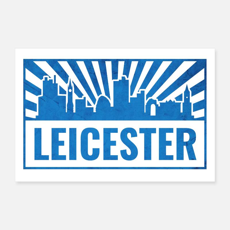 Leicester Skyline Blau Strahlen Poster 30x20 cm