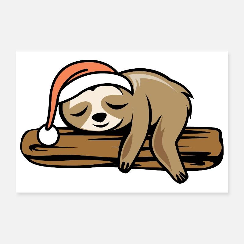 Sloth Christmas Tree Funny Comic Cartoon Poster 12" x 8" (30x20 cm)
