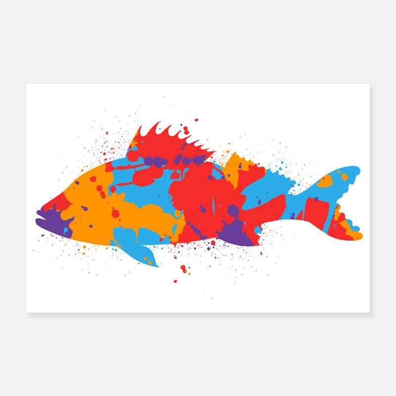 Coloré Perche Pêcheur Design Pêche à la perche Pêche Poster 30 x 20 cm