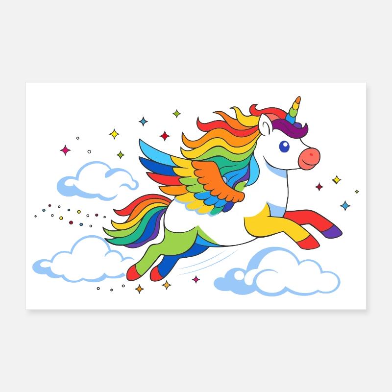 Flying Rainbow Unicorn – Magic Motif Poster 12" x 8" (30x20 cm)