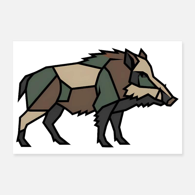 Geometric Boar Low Poly Poster 12" x 8" (30x20 cm)
