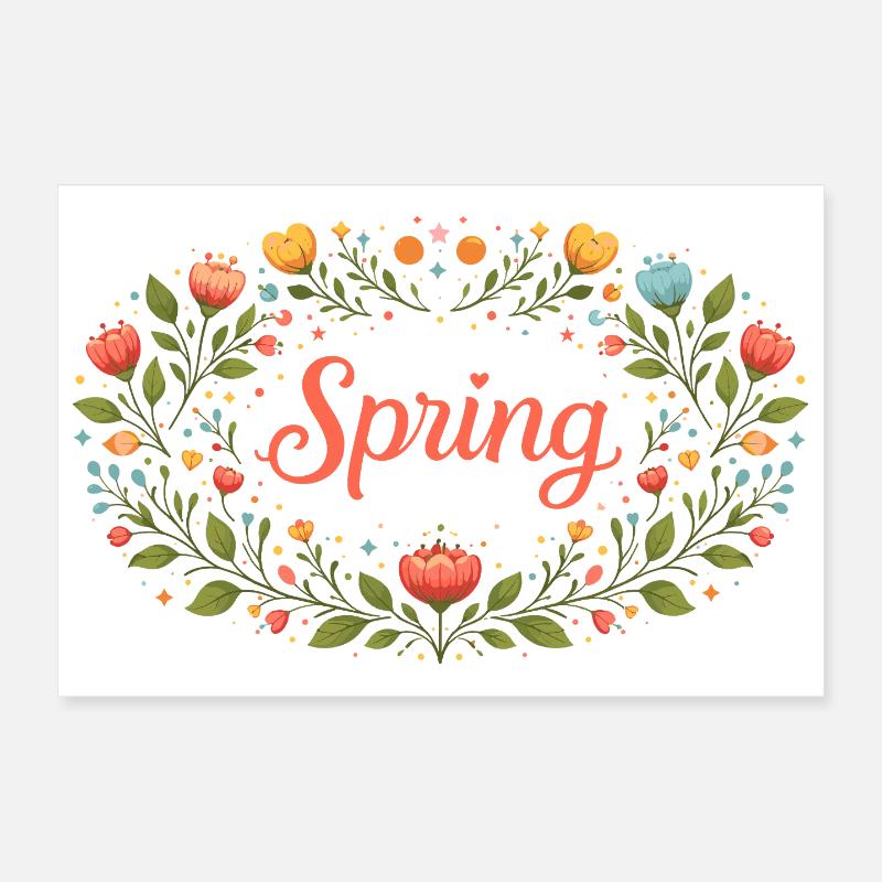 Spring lettering in floral spring wreath Poster 12" x 8" (30x20 cm)