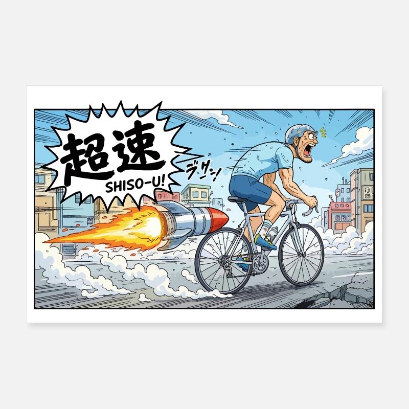 Cycliste à hypervitesse avec explosion de fusée Poster 30 x 20 cm