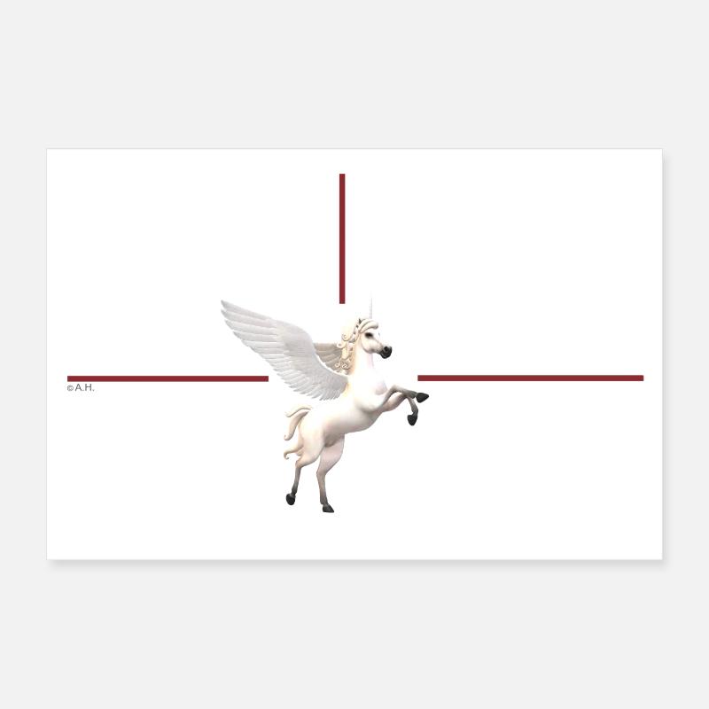 Licorne ailée devant des lignes rouges Poster 30 x 20 cm