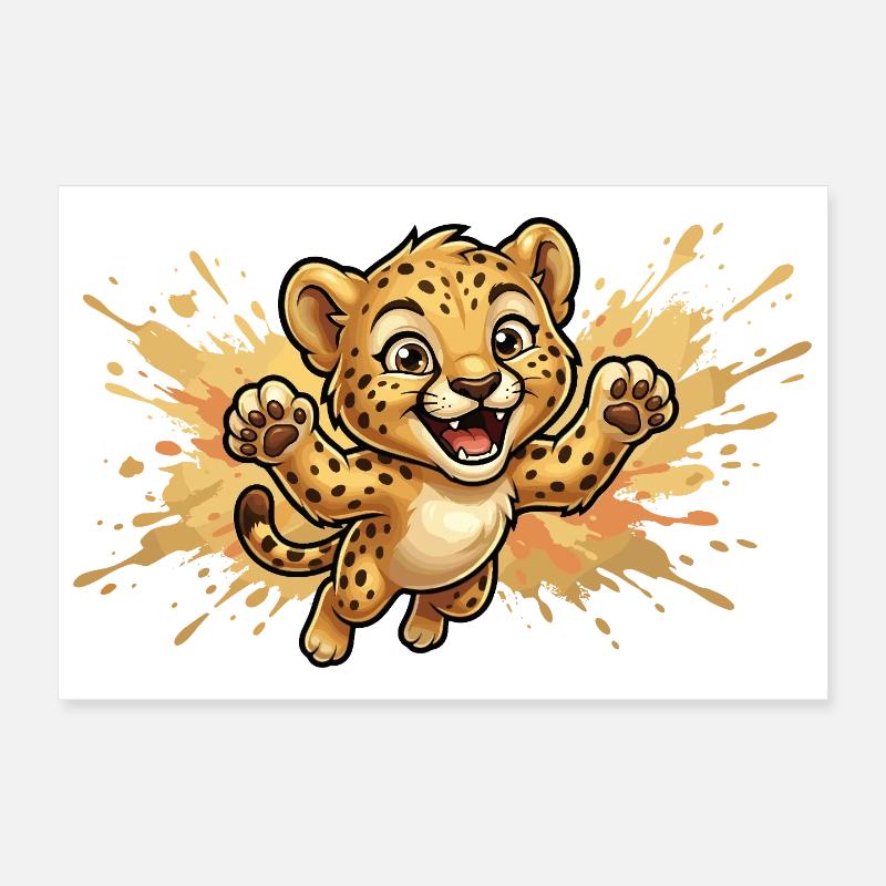 Jumping leopard cub Poster 12" x 8" (30x20 cm)