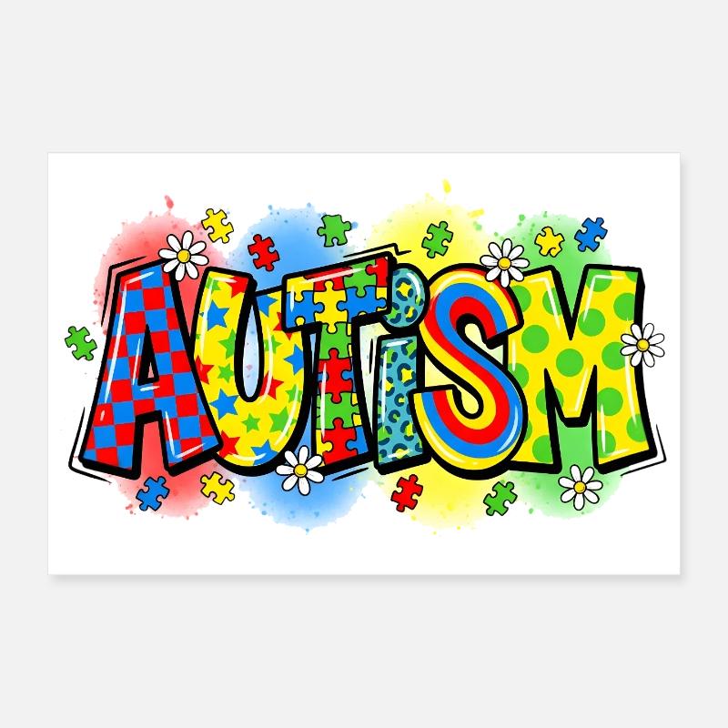 Conception d’énigmes arc-en-ciel de sensibilisation à l’autisme Poster 30 x 20 cm