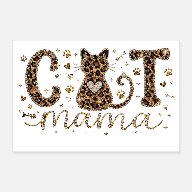 Cat Mama Katzenmama Leopard Herz Glitzer Design Poster 30x20 cm