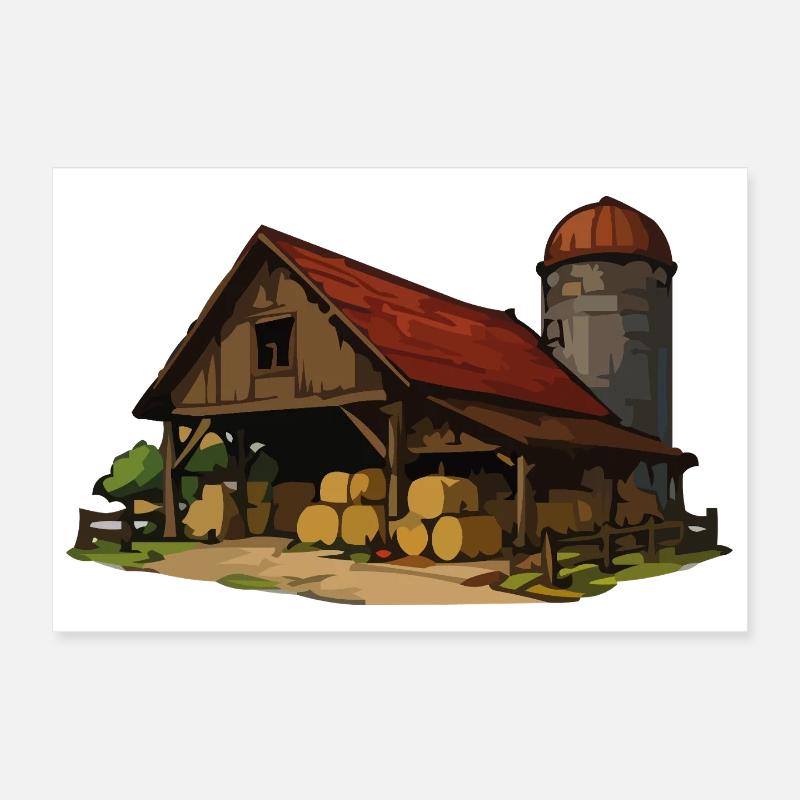 Rustikale Scheune mit Heuballen Poster 30x20 cm