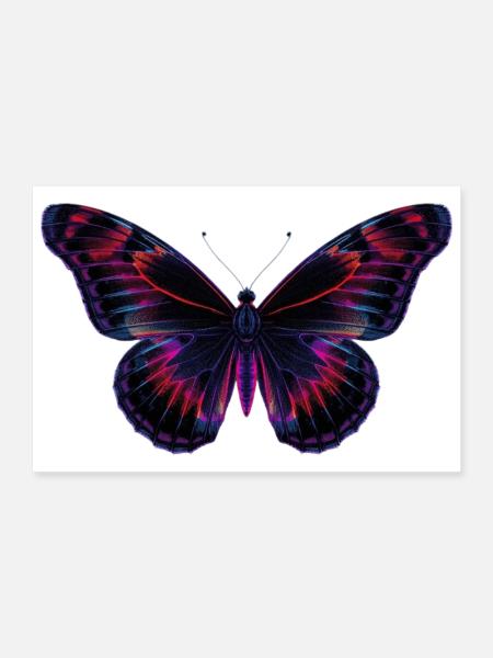 Papillon néon holographique - Poster 30 x 20 cm - blanc - Devant