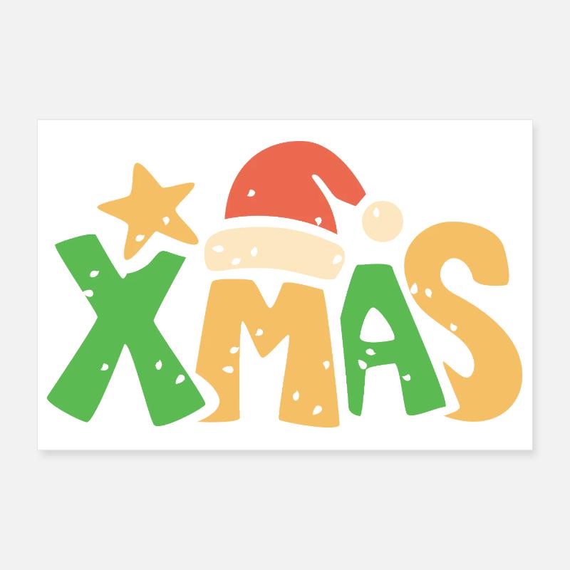 Lettrage de Noël dans le style dessin animé de Noël Poster 30 x 20 cm