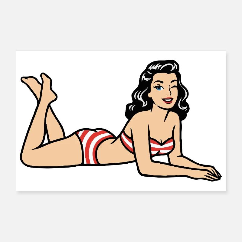 Image rétro de plage en bikini Pin-up Poster 30 x 20 cm
