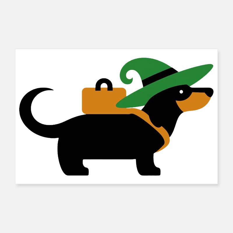 Teckel errant avec chapeau de sorcière et sac Poster 30 x 20 cm