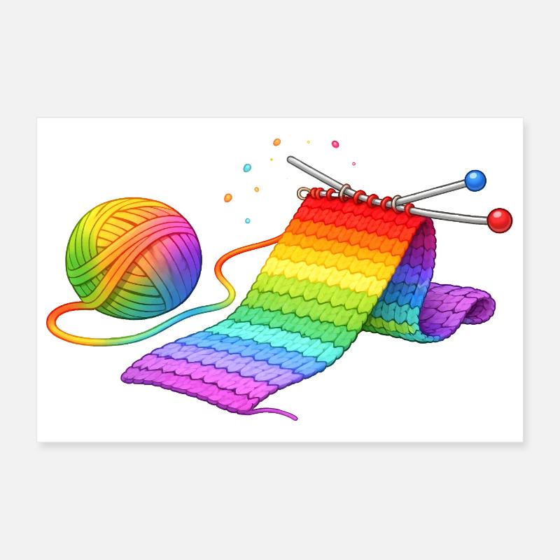 Rainbow Scarf Knitting Illustration Poster 12" x 8" (30x20 cm)