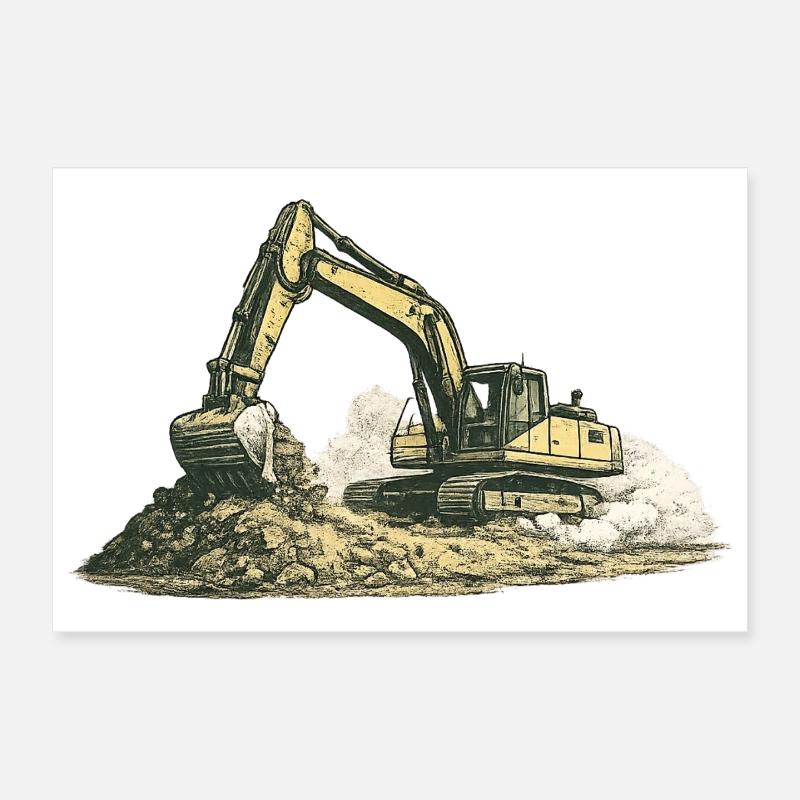 Vintage Excavator Construction Site Construction Machine Poster 12" x 8" (30x20 cm)