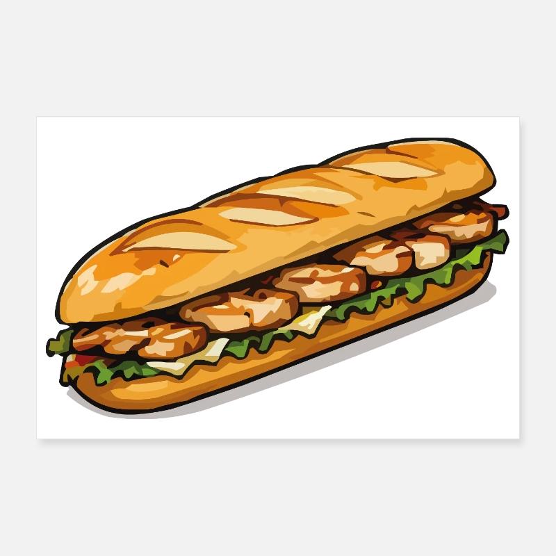 Grilled Chicken Sub Art Poster 12" x 8" (30x20 cm)