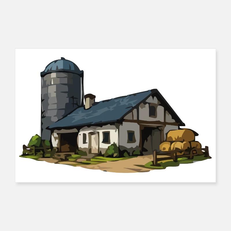 Grange rurale avec silo Poster 30 x 20 cm