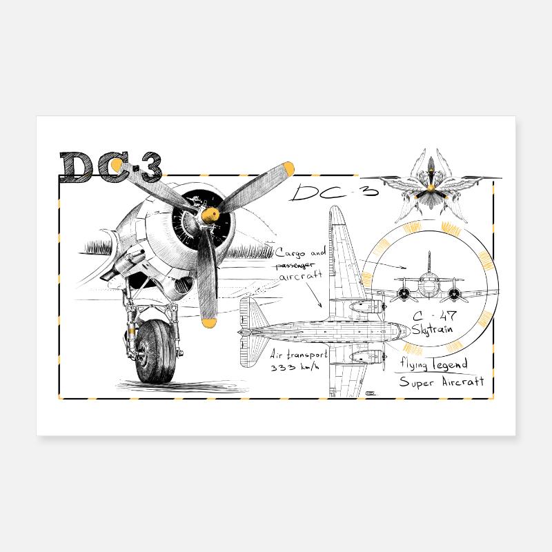 DC-3 - Poster 30 x 20 cm - blanc