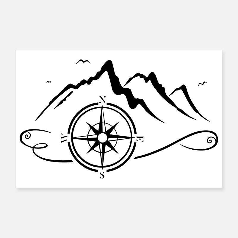 Mountains with compass Poster 12" x 8" (30x20 cm)