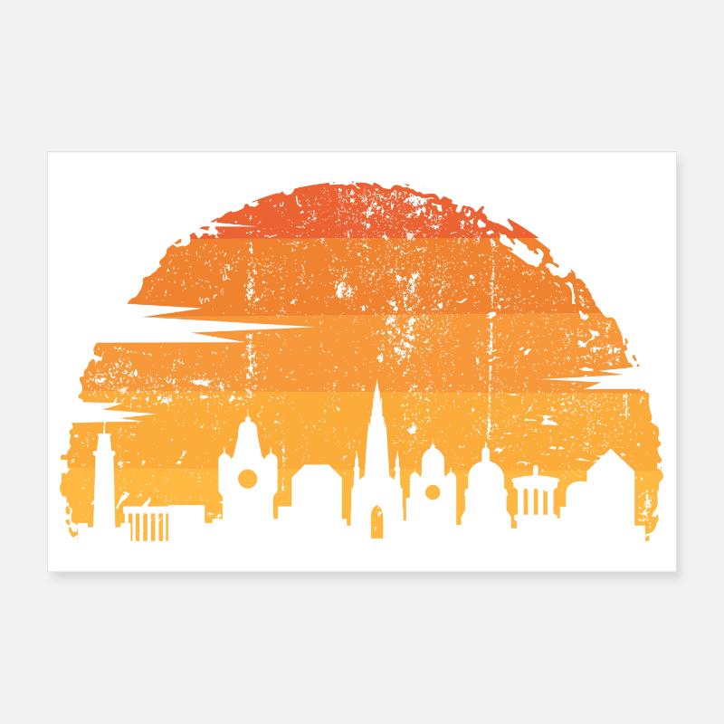 Golden Sunset Cityscape Silhouette Poster 12" x 8" (30x20 cm)