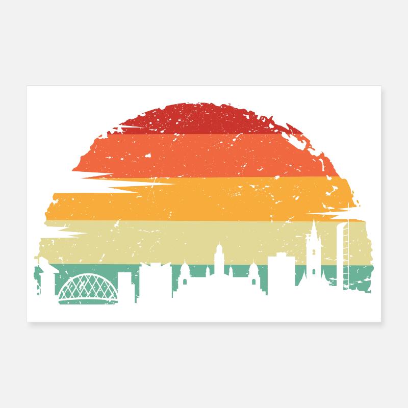 Retro Sunset Skyline Cityscape Poster 12" x 8" (30x20 cm)