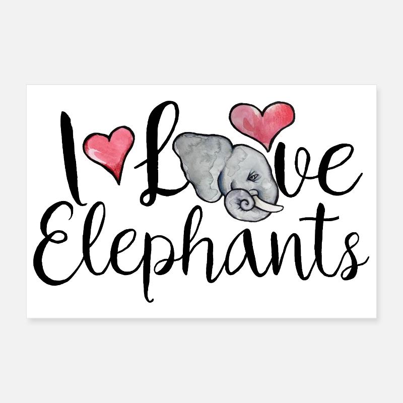 Cœurs d’éléphant aquarelle Poster 30 x 20 cm