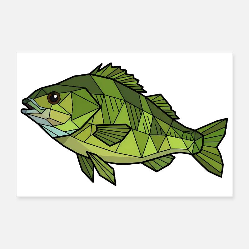 Geometrischer Flussbarsch Low Poly Poster 30x20 cm