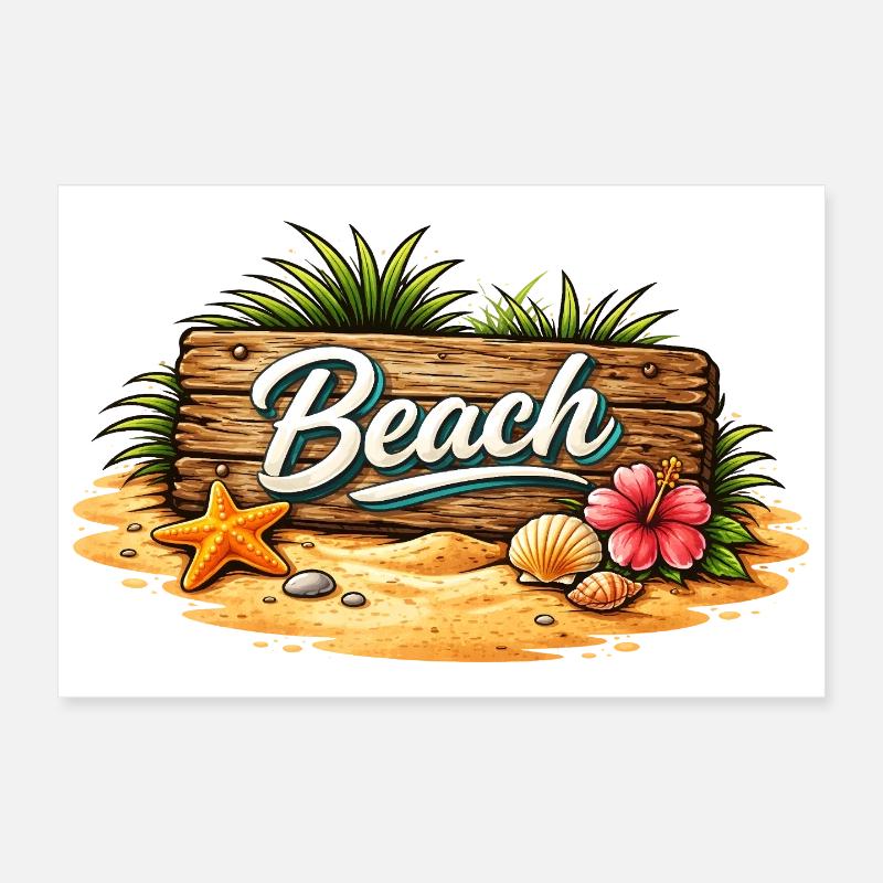 Beach Holzschild Strand Illustration  Poster 30x20 cm