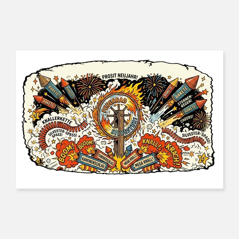 Fusées pyro du réveillon du Nouvel An Poster 30 x 20 cm