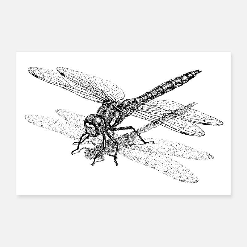 Libelle Dotwork Grafik - Minimalistisches Motiv Poster 30x20 cm