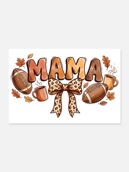 Herbst-Fußball Mama Leopard Bow - Poster 30x20 cm - Weiß