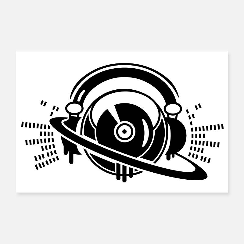 Consolle giradischi DJ con le cuffie logo Poster 30x20 cm