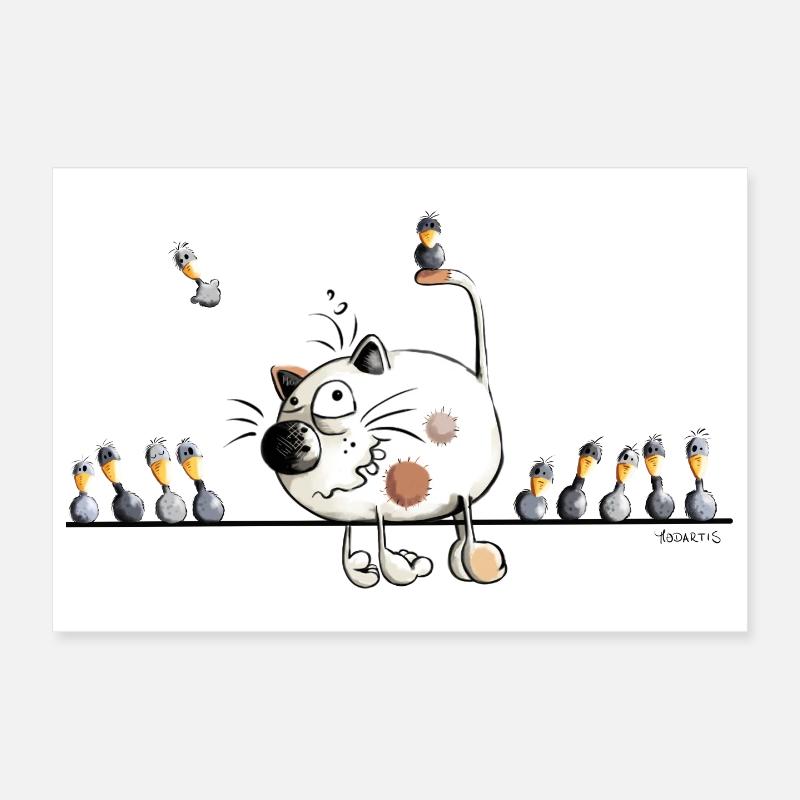 Chat avec oiseaux Poster 30 x 20 cm