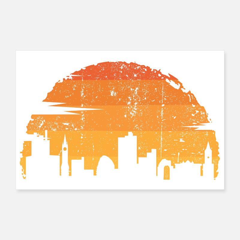 Silhouette de la ville du coucher de soleil Poster 30 x 20 cm