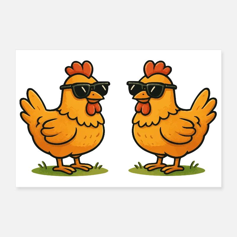 Poulets avec lunettes de soleil Poster 30 x 20 cm