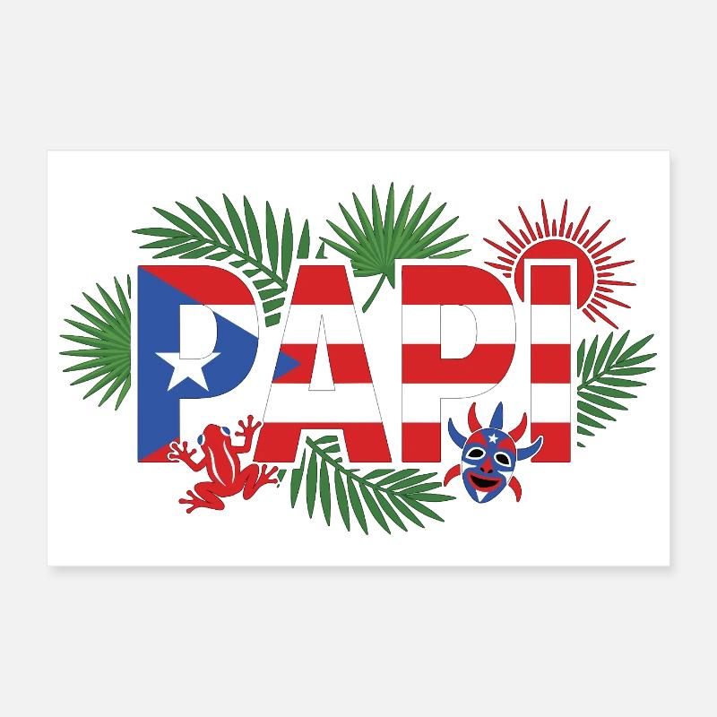 Papi Puerto Rico Flag Vacation Poster 12" x 8" (30x20 cm)