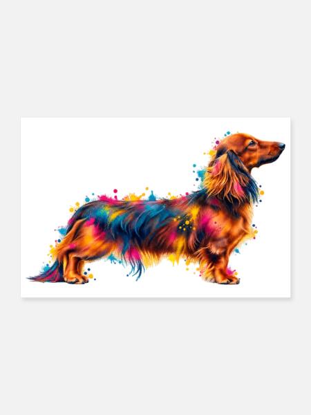 Dackel Aquarell-Splash - Poster 30x20 cm - Weiß