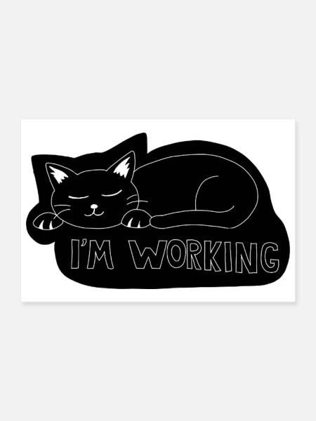 Schlafende Katze bei der Arbeit - Poster 30x20 cm - Weiß