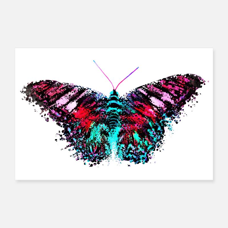Design coloré couleur papillon rose turquoise Poster 30 x 20 cm
