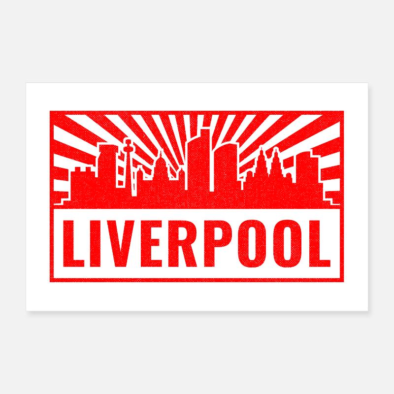 La silhouette de Liverpool en Red Rays Poster 30 x 20 cm