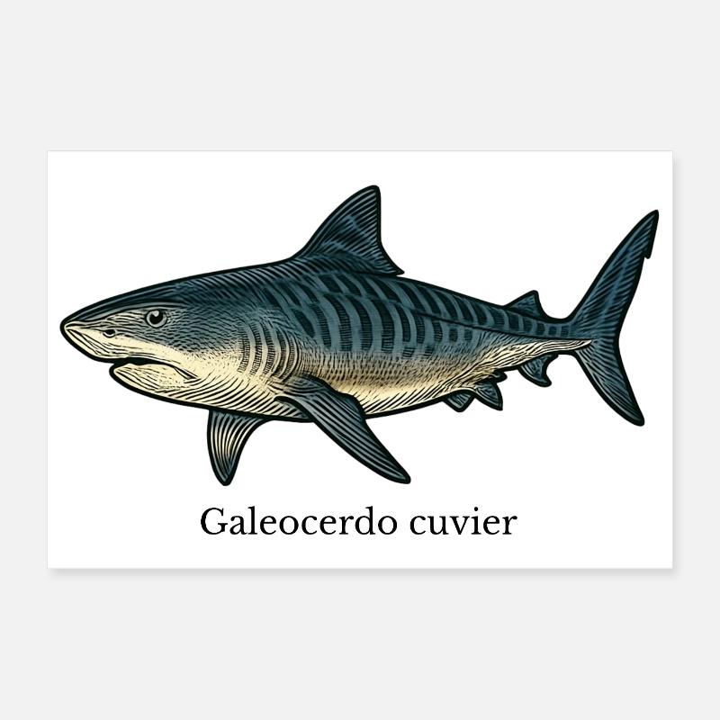 Dessin de requin tigre Galeocerdo cuvier Poster 30 x 20 cm
